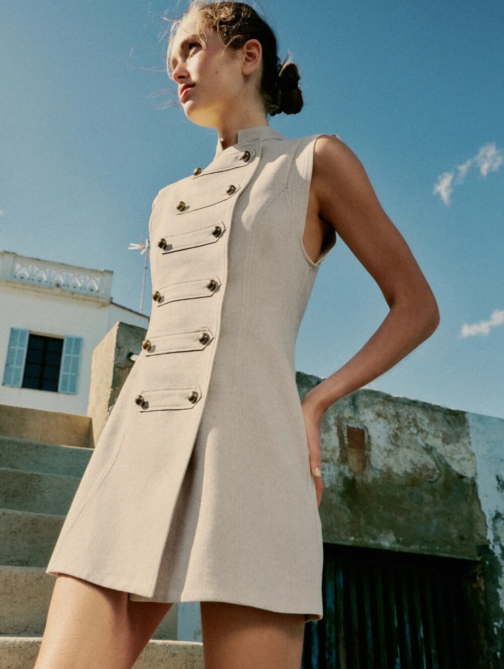ZARA LINEN MINI DRESS WITH BUTTON FASTENING
